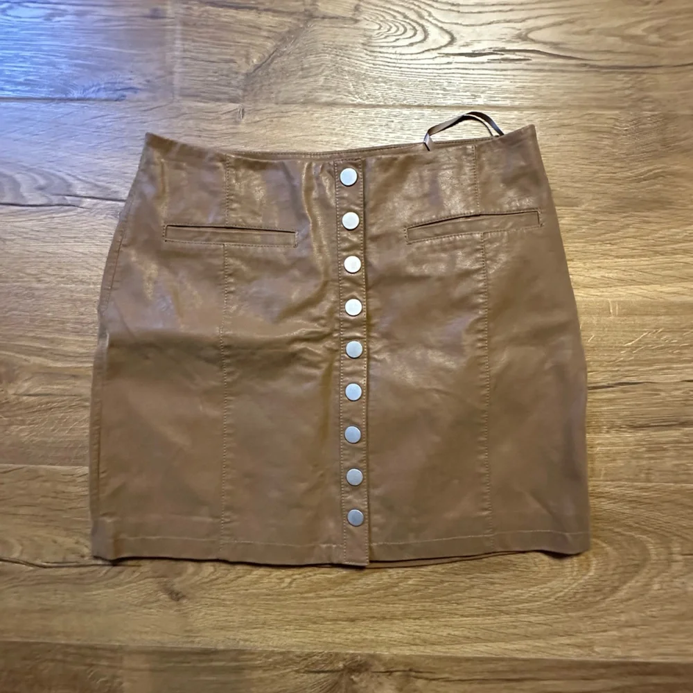 Free People Faux Leather Brown Mini Skirt 12